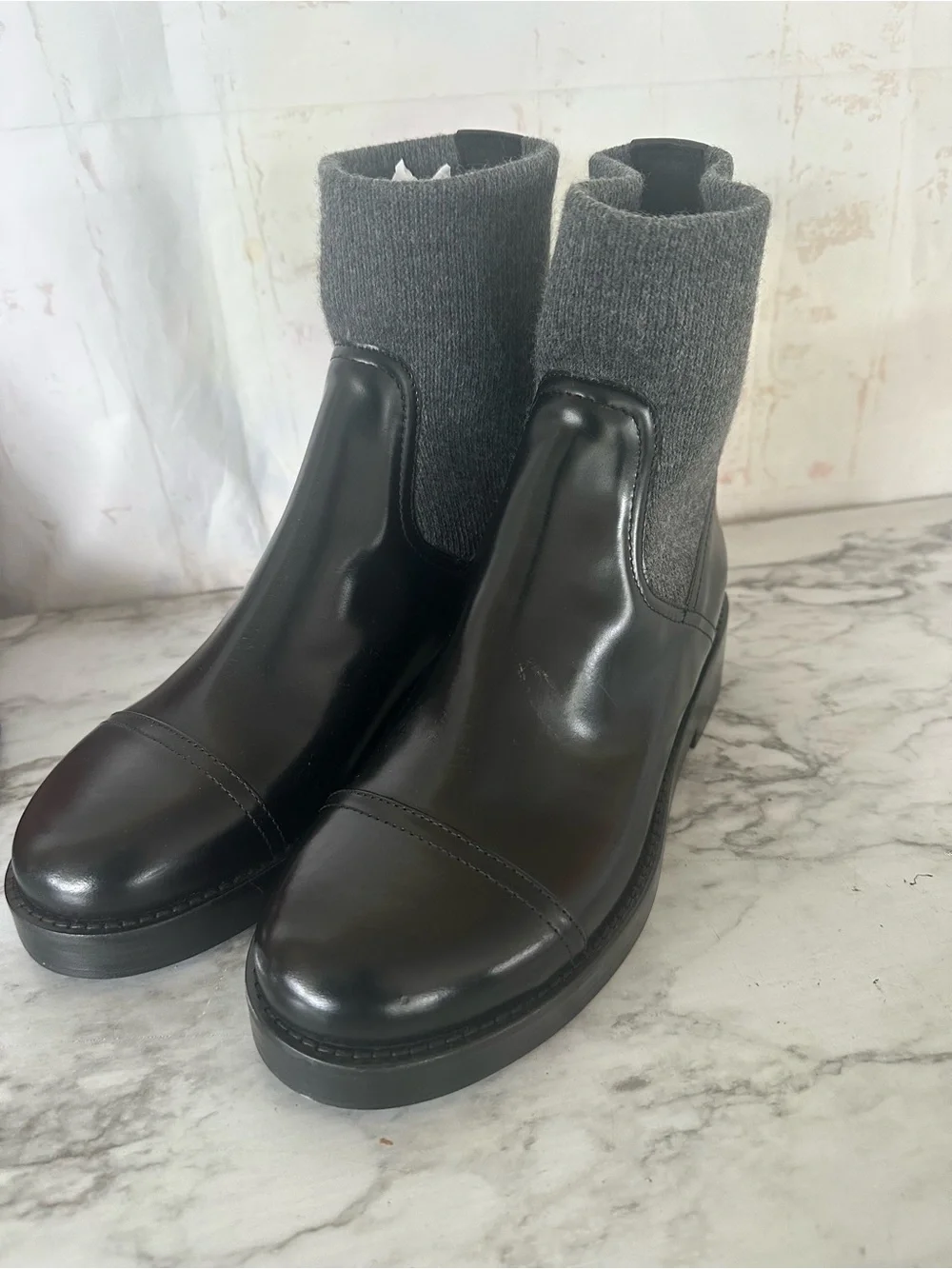 J Crew Sweater Spazzo Ribbed Italian Leather 9.5 Women Black Boots Pull-On NWOB